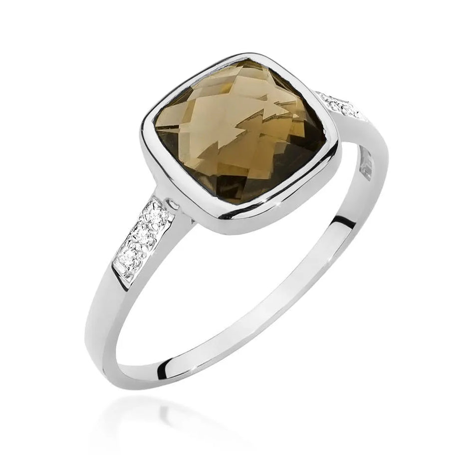 Gold Ring with 2.00ct Smoky Quartz and 0.03ct Diamonds