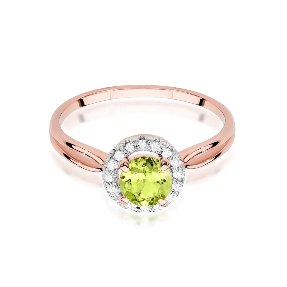 Gold Ring with 0.90ct Olivine and 0.08ct Diamonds
