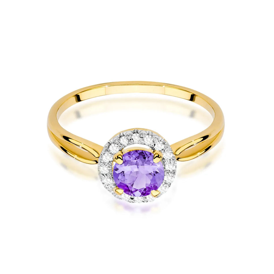 Gold Ring with 0.90ct Amethyst and 0.08ct Diamonds