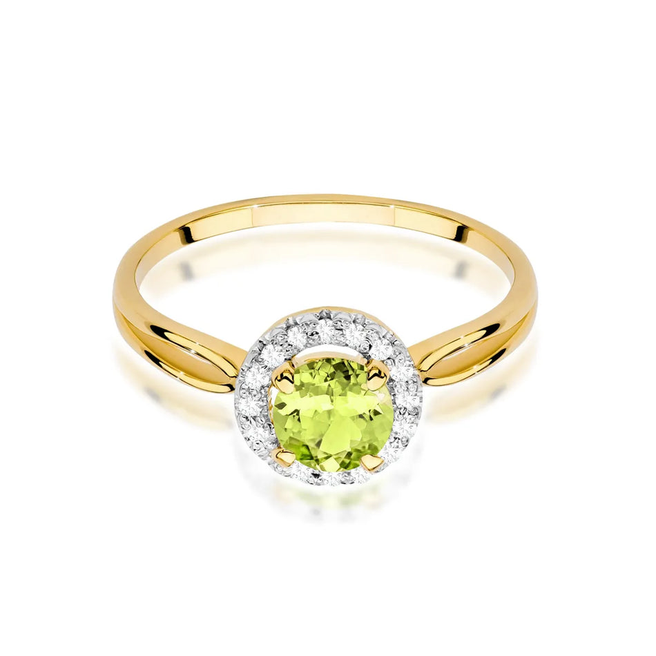 Gold Ring with 0.90ct Olivine and 0.08ct Diamonds