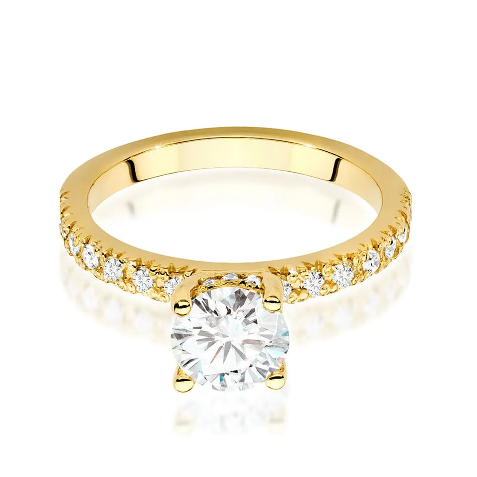 Gold Ring with 1.00ct Diamond and 0.263ct Sideline Diamonds