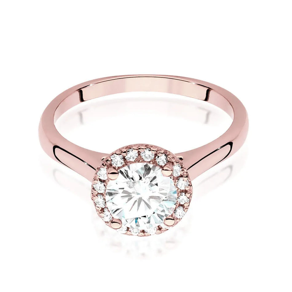 Zlatý prsten s diamantem 1,00 ct a postranními diamanty 0,138 ct