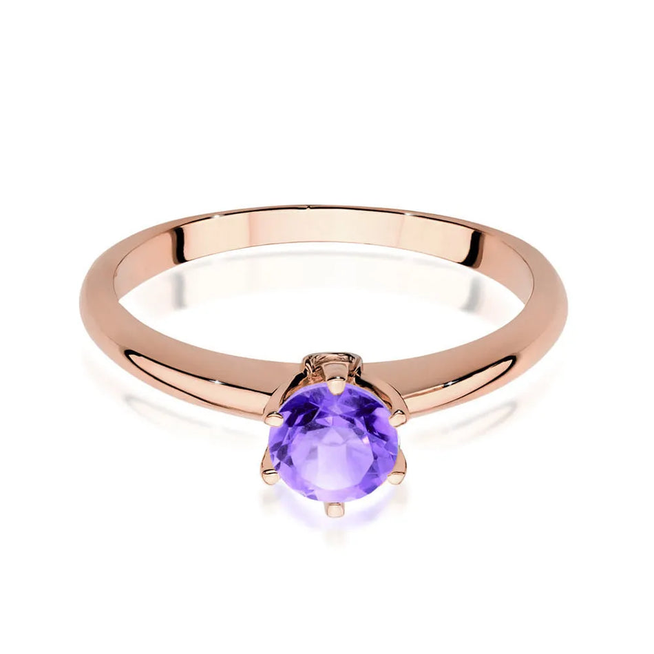 Gold ring with amethyst and diamonds
