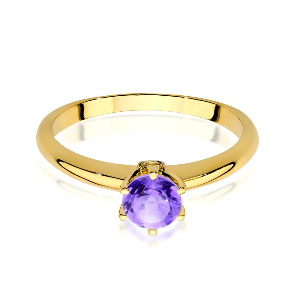 Gold ring with amethyst and diamonds