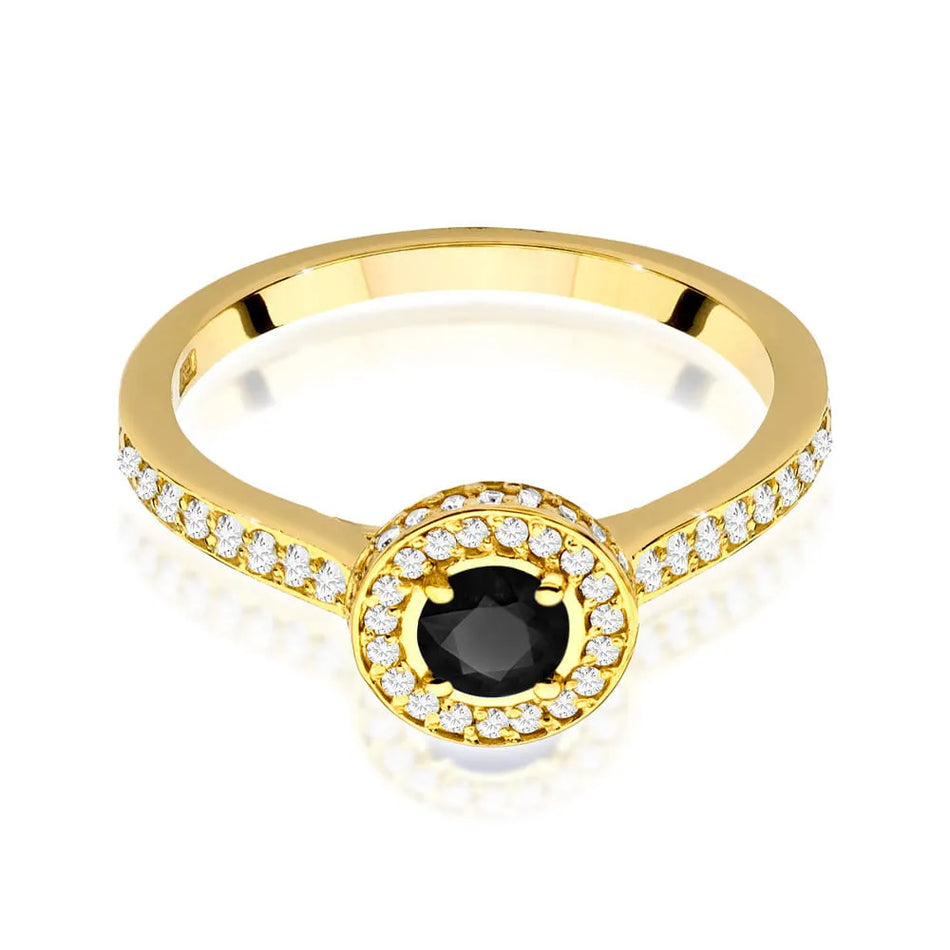 Gold Ring with 0.30ct Black diamond and 0.343ct Sideline Diamonds