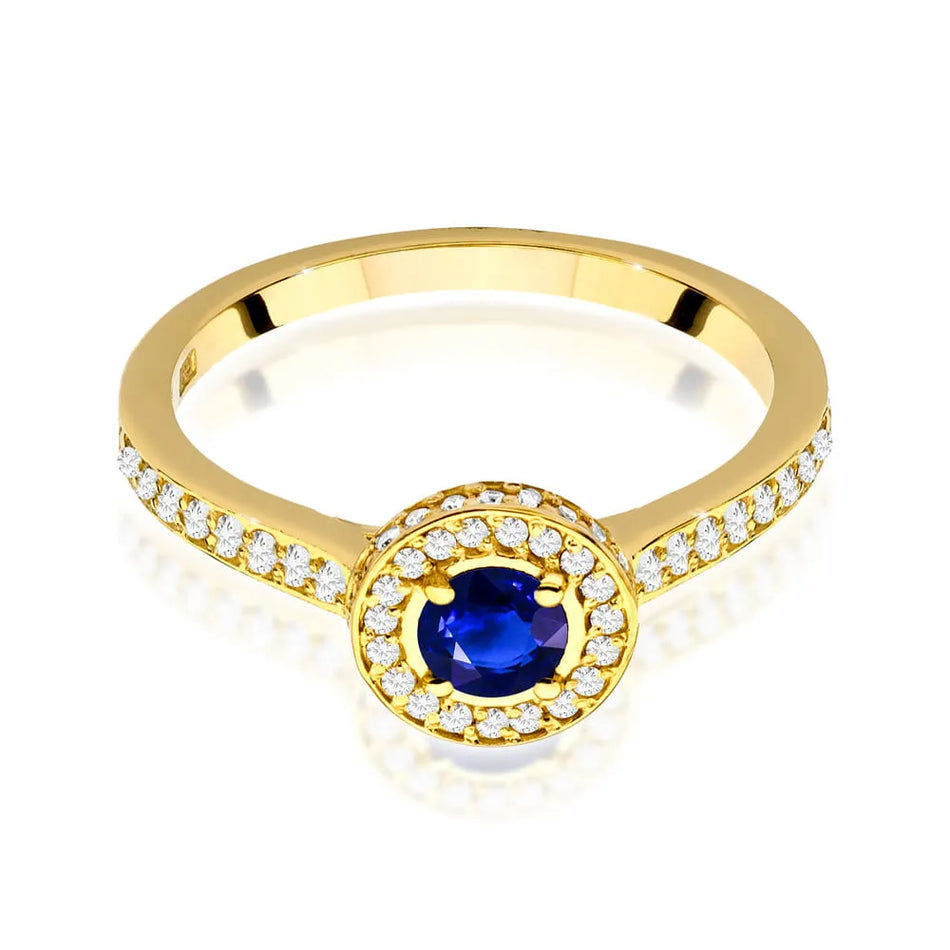 Gold Ring with 0.30ct Sapphire and 0.343ct Sideline Diamonds