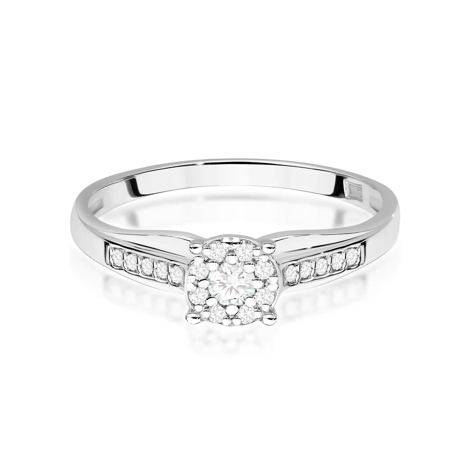 Gold Ring with 0.08ct Diamond and 0.118ct Sideline Diamonds