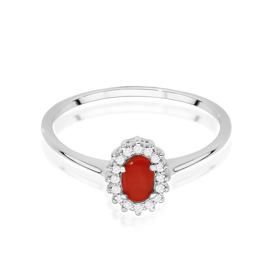 Gold Ring with 0.20ct Coral and 0.08ct Sideline Diamonds