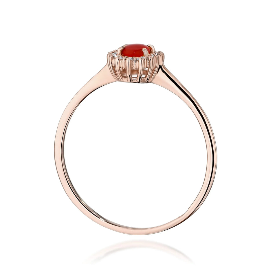 Gold Ring with 0.20ct Coral and 0.08ct Sideline Diamonds