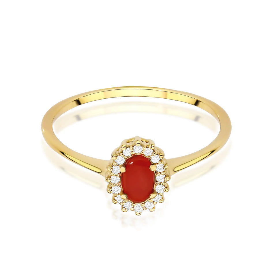 Gold Ring with 0.20ct Coral and 0.08ct Sideline Diamonds