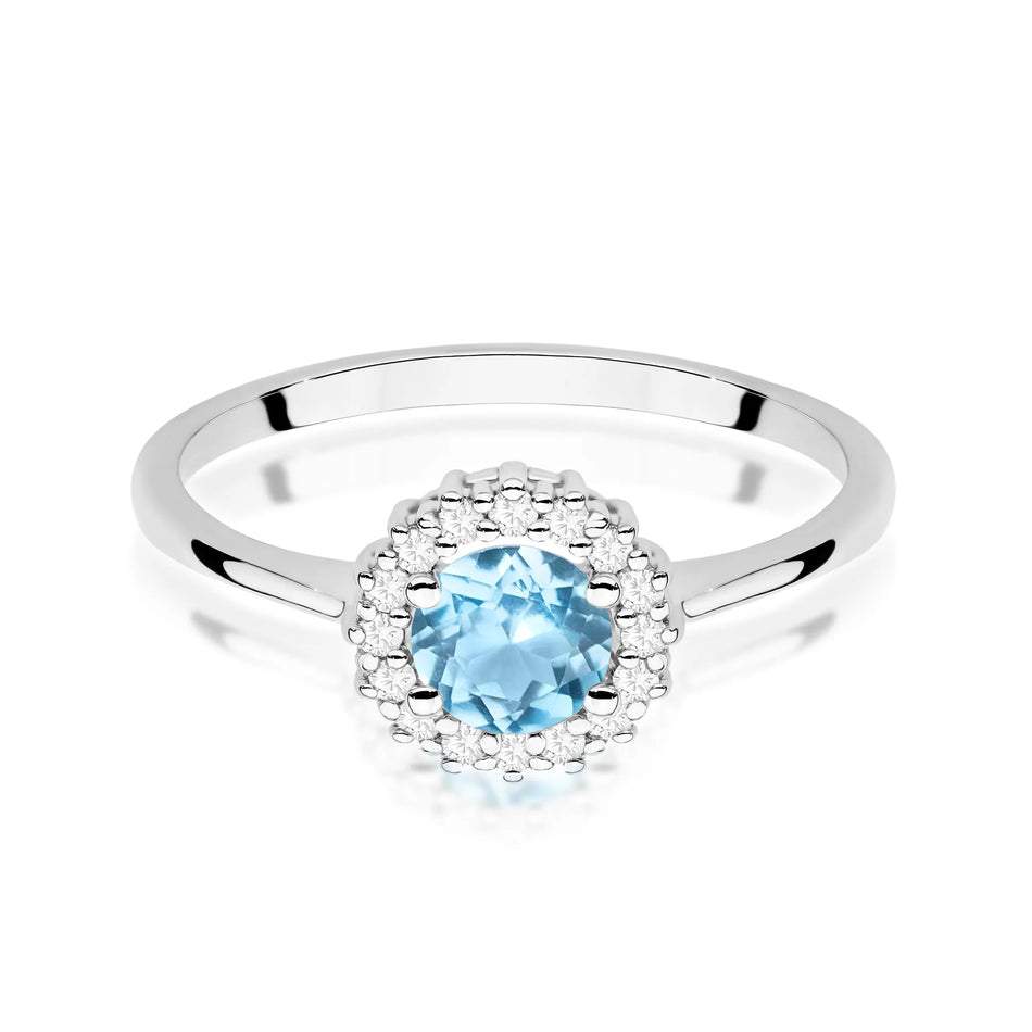 Zlatý prsten s topazem 0,50 ct a diamanty Květina