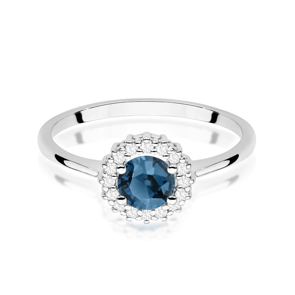 Gold ring with 0.50ct London Blue topaz and diamonds Flower