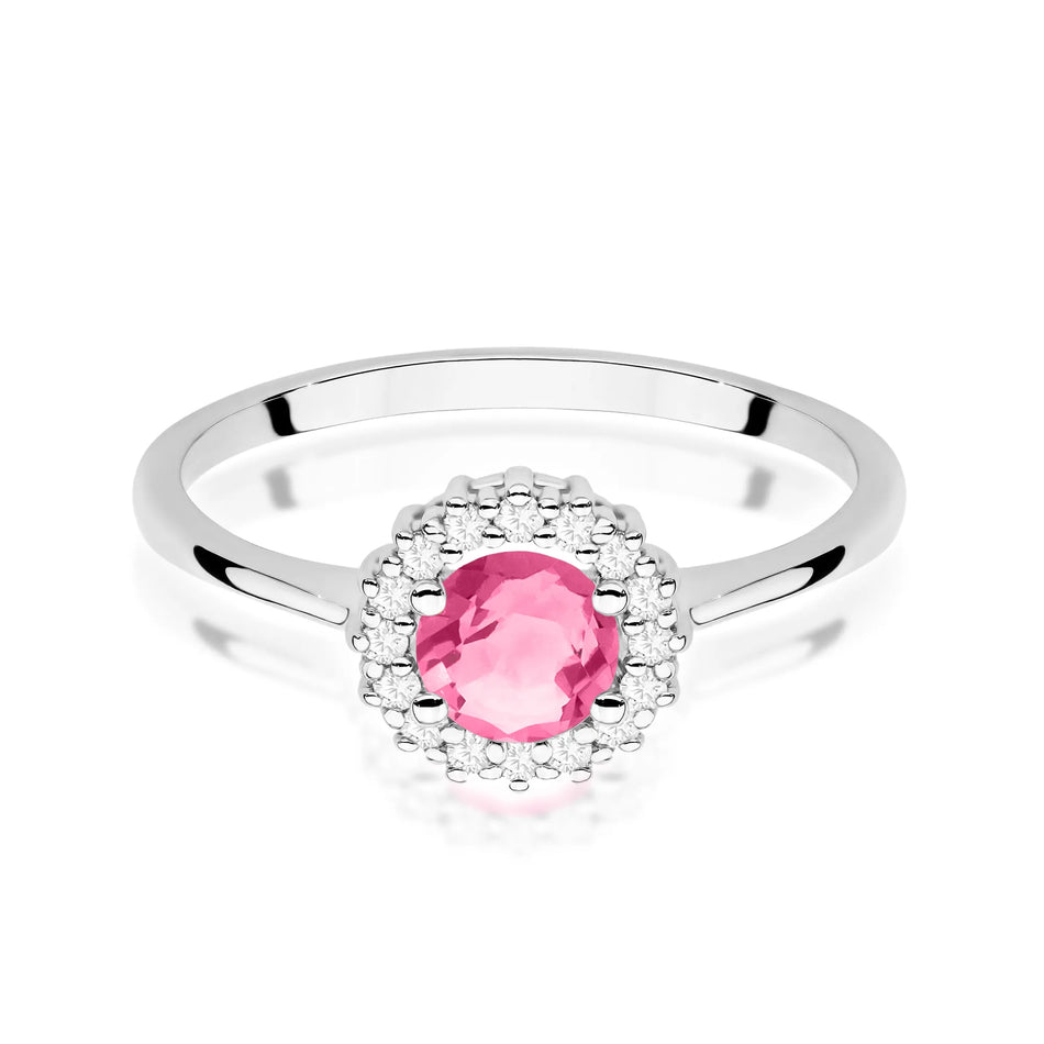 Gold ring with 0.60ct pink topaz and diamonds Flower