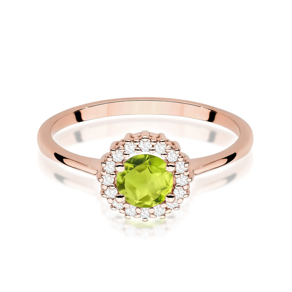 Gold Ring with 0.60ct Olivine and 0.14ct Diamonds