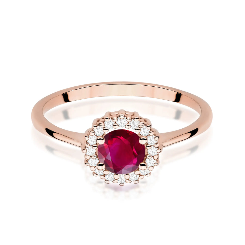 Gold ring with 0.60ct ruby and diamonds Flower