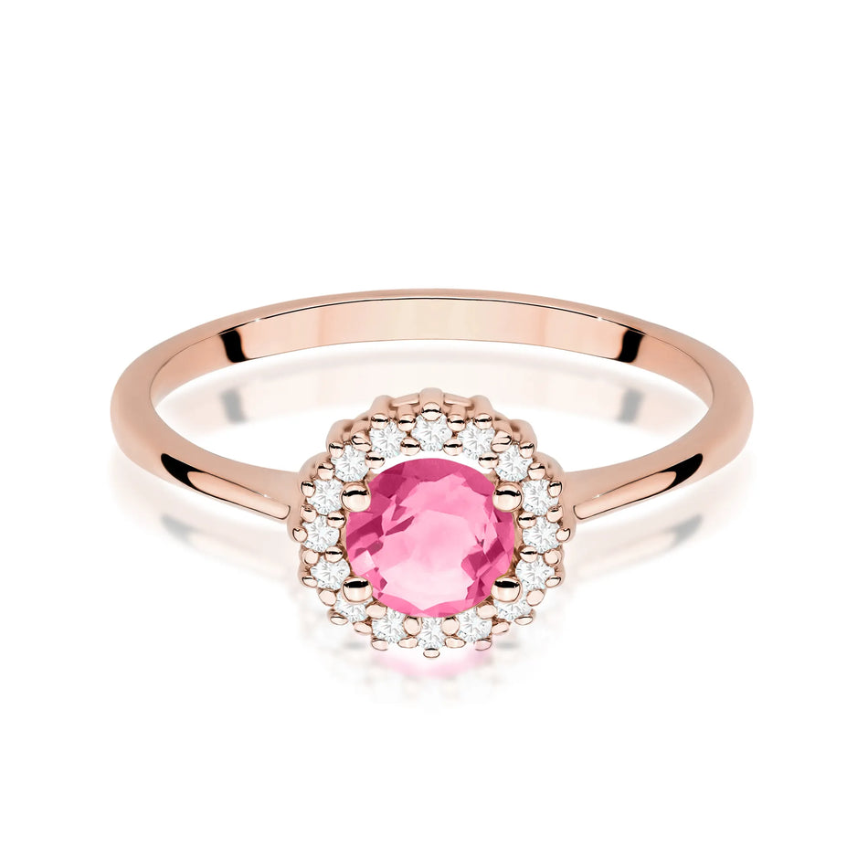 Gold ring with 0.60ct pink topaz and diamonds Flower