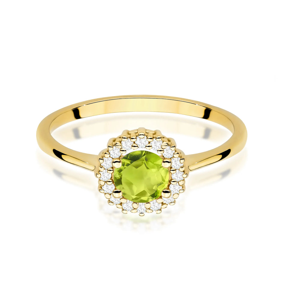 Gold Ring with 0.60ct Olivine and 0.14ct Diamonds