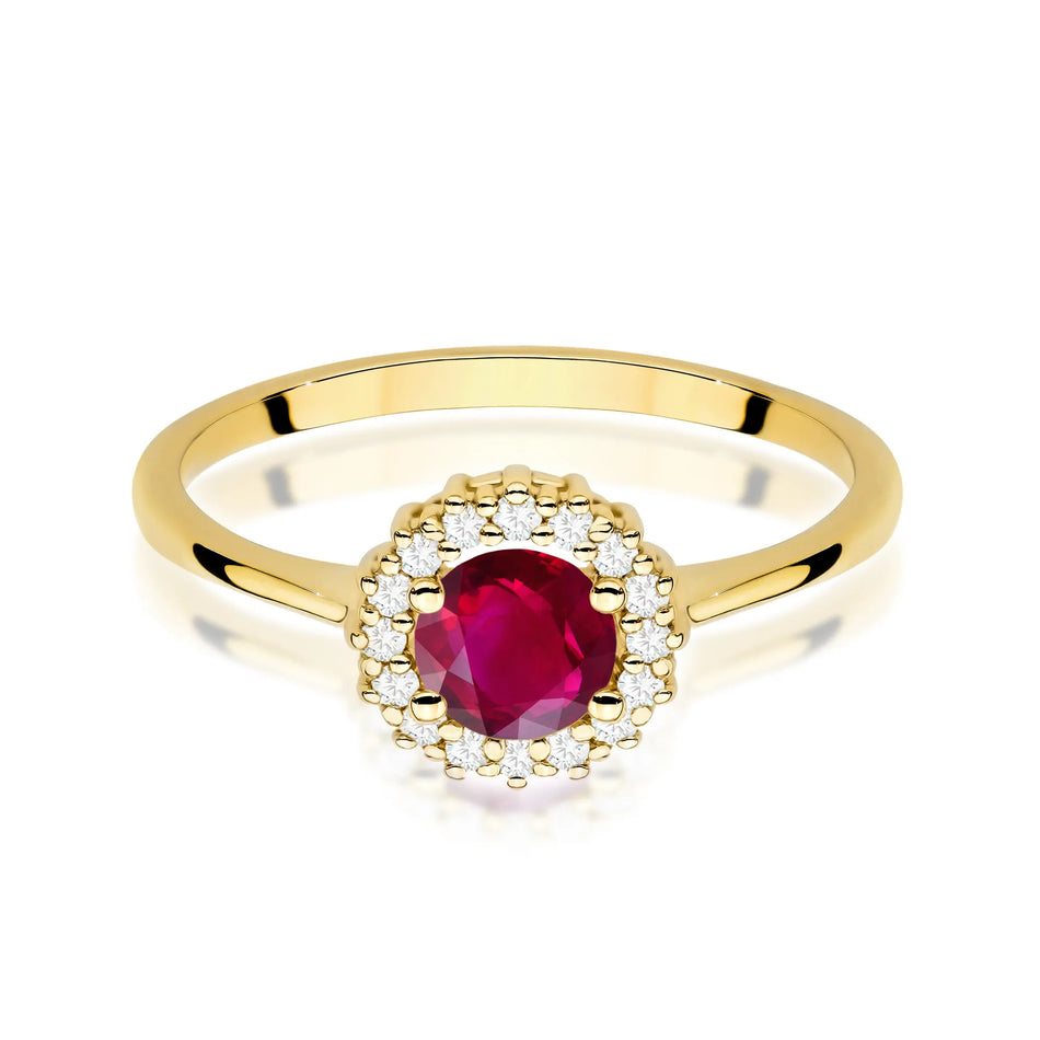Gold ring with 0.60ct ruby and diamonds Flower