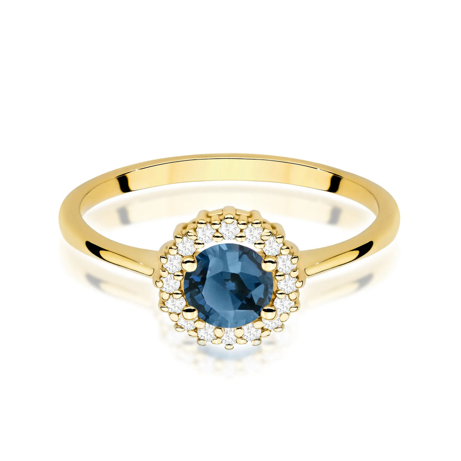 Gold ring with 0.50ct London Blue topaz and diamonds Flower