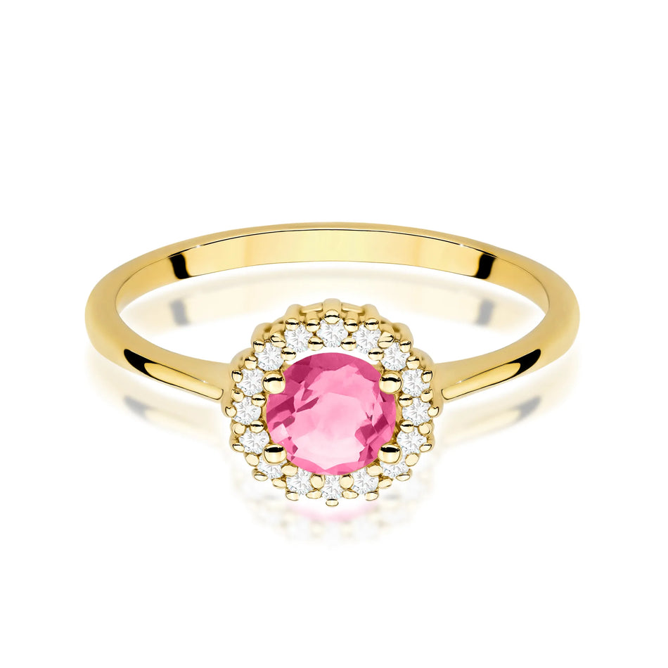 Gold ring with 0.60ct pink topaz and diamonds Flower