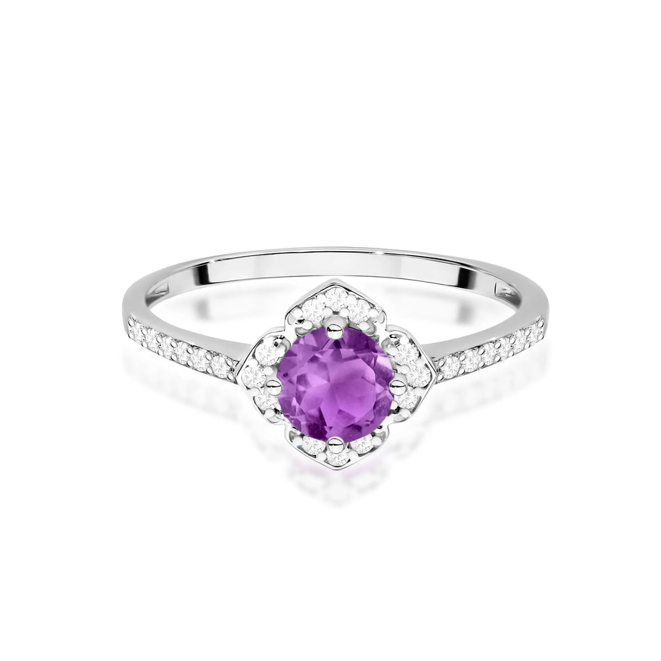 Gold Ring Flower with 0.50ct Amethyst and Diamonds