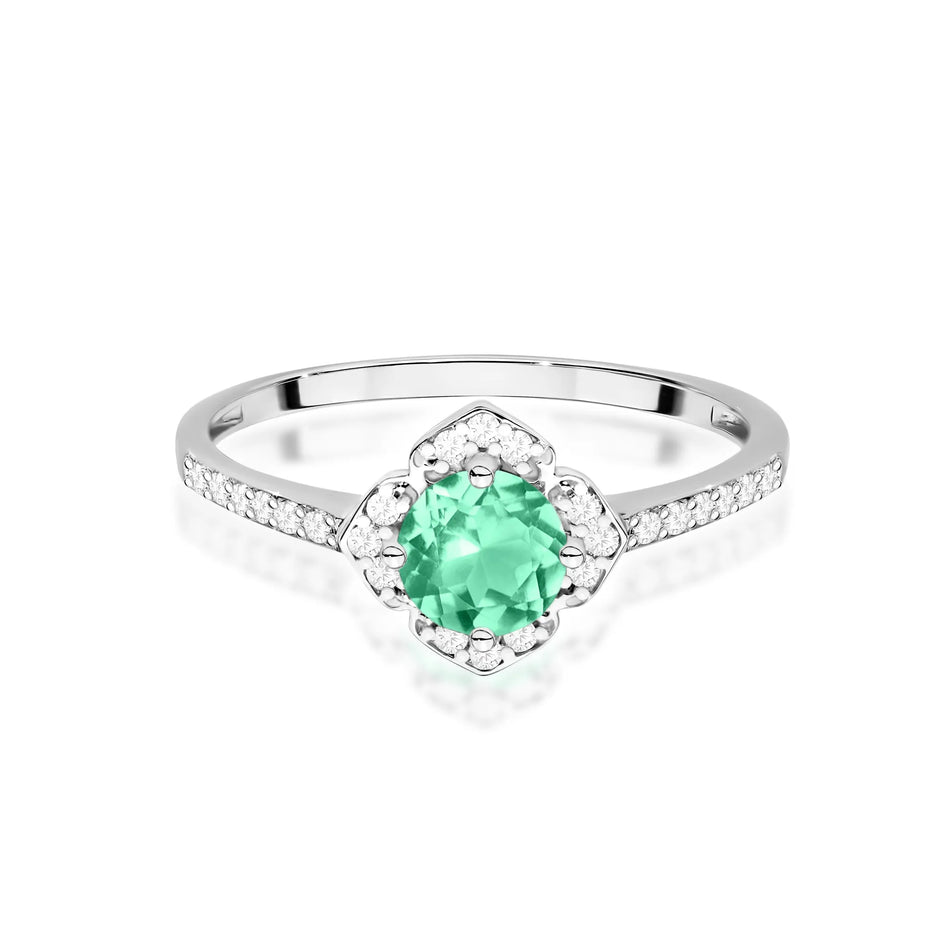 Gold Ring Flower with 0.50ct Emerald and Diamonds