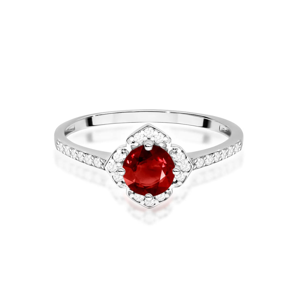 Gold Ring Flower with 0.60ct Garnet and Diamonds