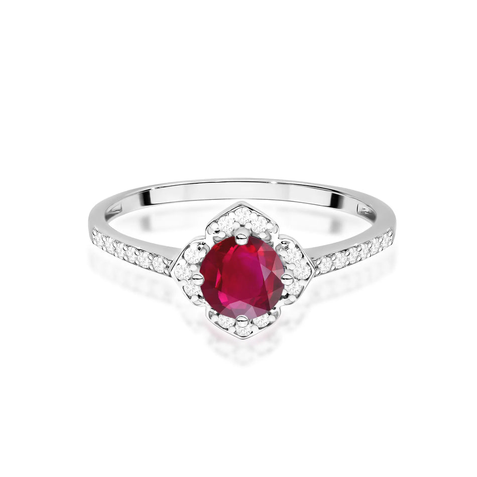 Gold Ring Flower with 0.60ct Ruby and Diamonds