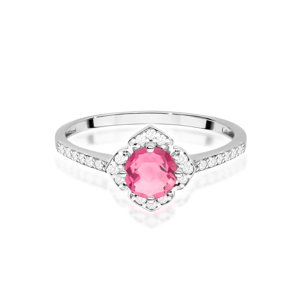 Gold Ring Flower with 0.60ct Pink topaz and Diamonds