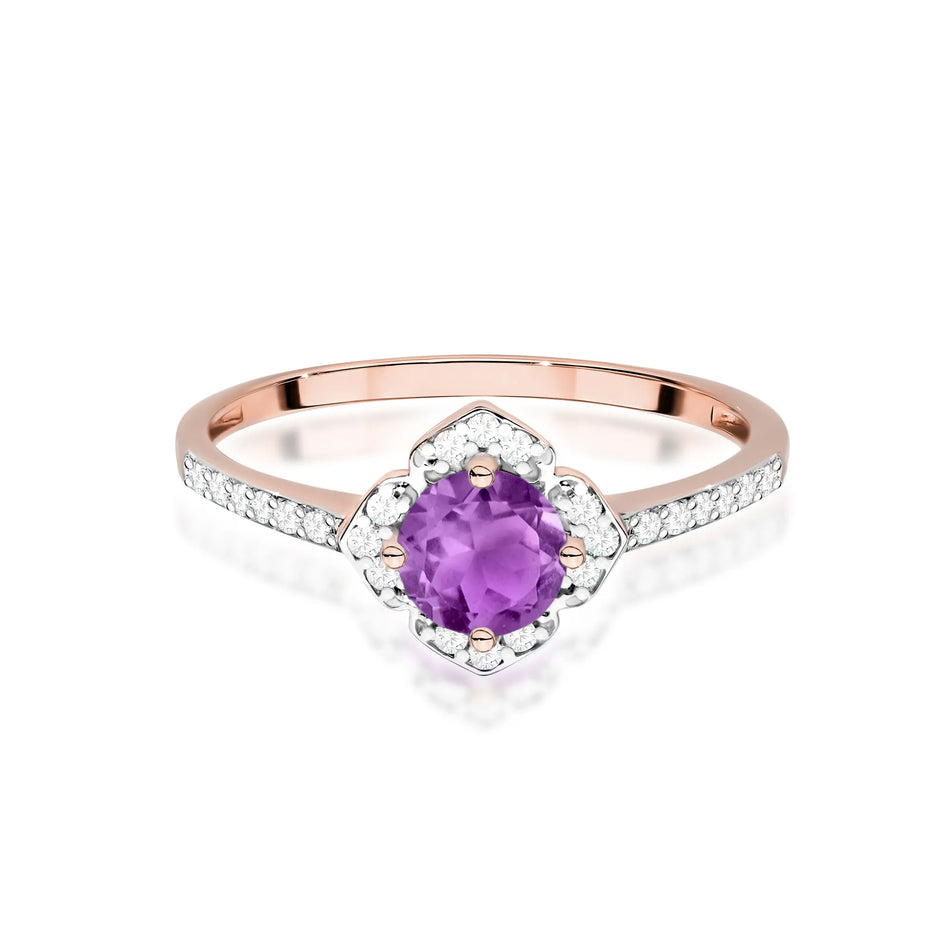 Gold Ring Flower with 0.50ct Amethyst and Diamonds