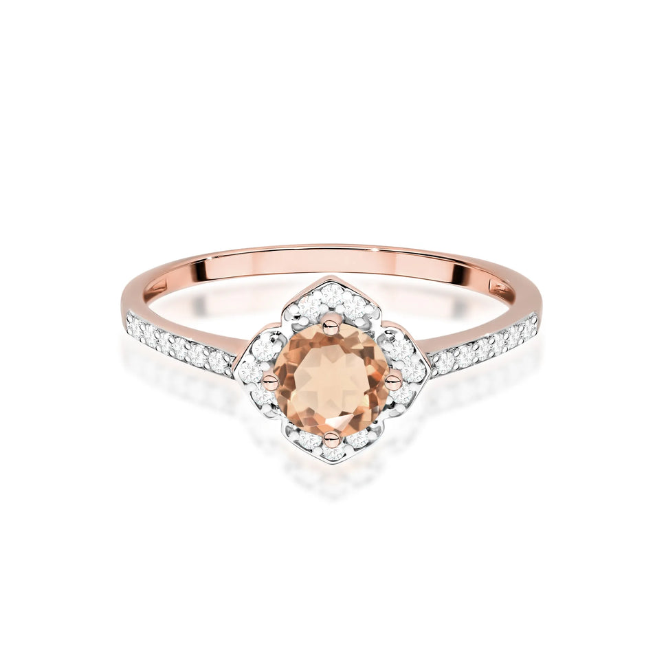 Gold Ring Flower with 0.40ct Morganit and Diamonds