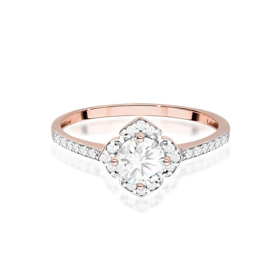 Gold Ring Flower with 0.60ct White sapphire and Diamonds