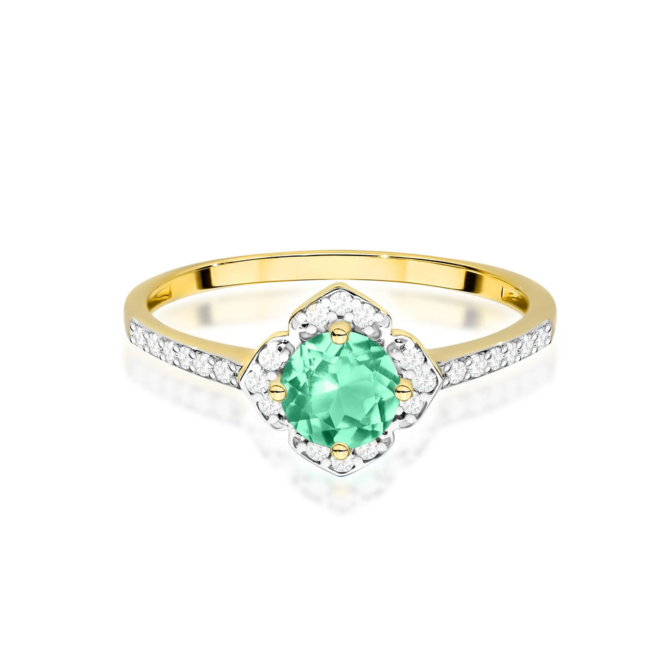 Gold Ring Flower with 0.50ct Emerald and Diamonds