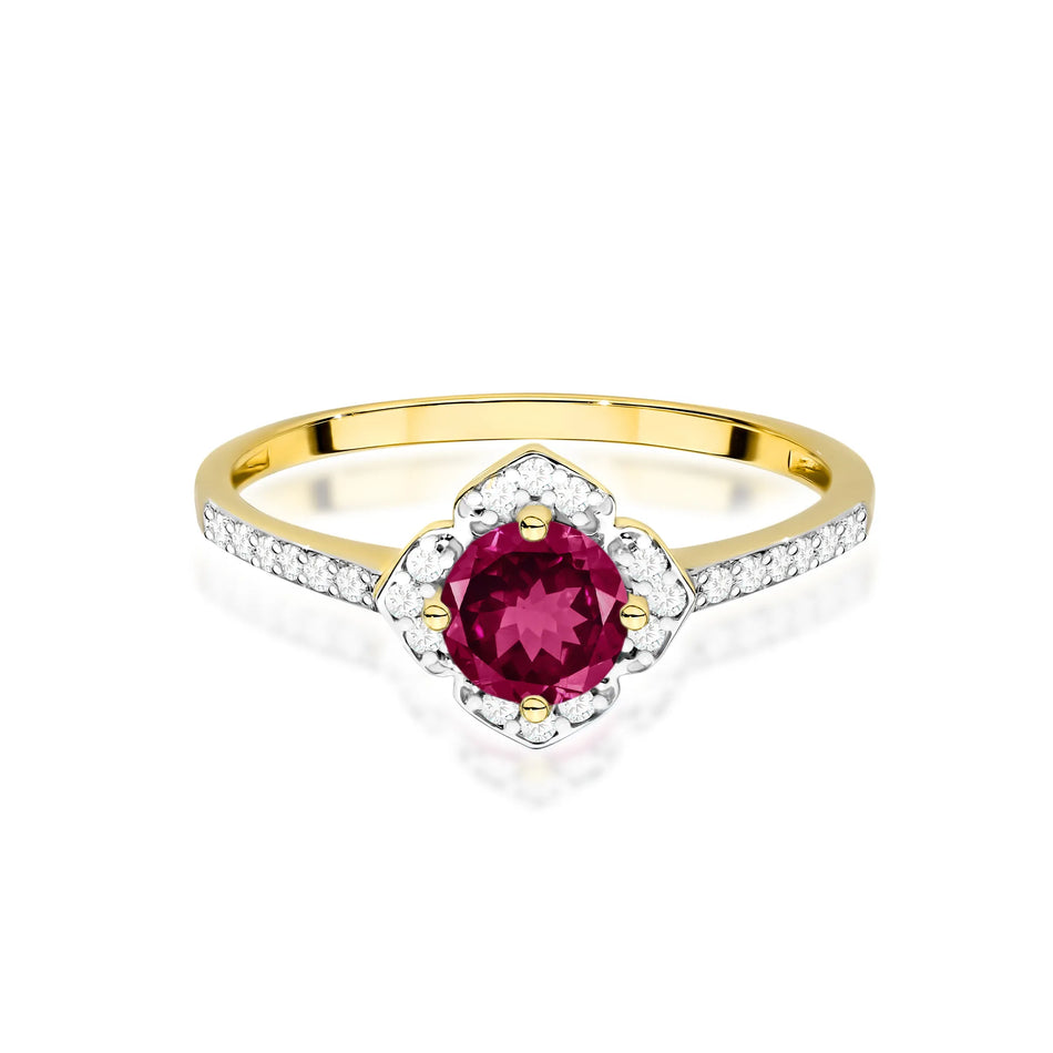 Gold Ring Flower with 0.60ct Rhodolite and Diamonds