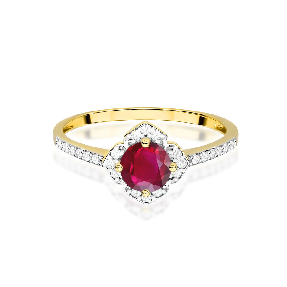 Gold Ring Flower with 0.60ct Ruby and Diamonds