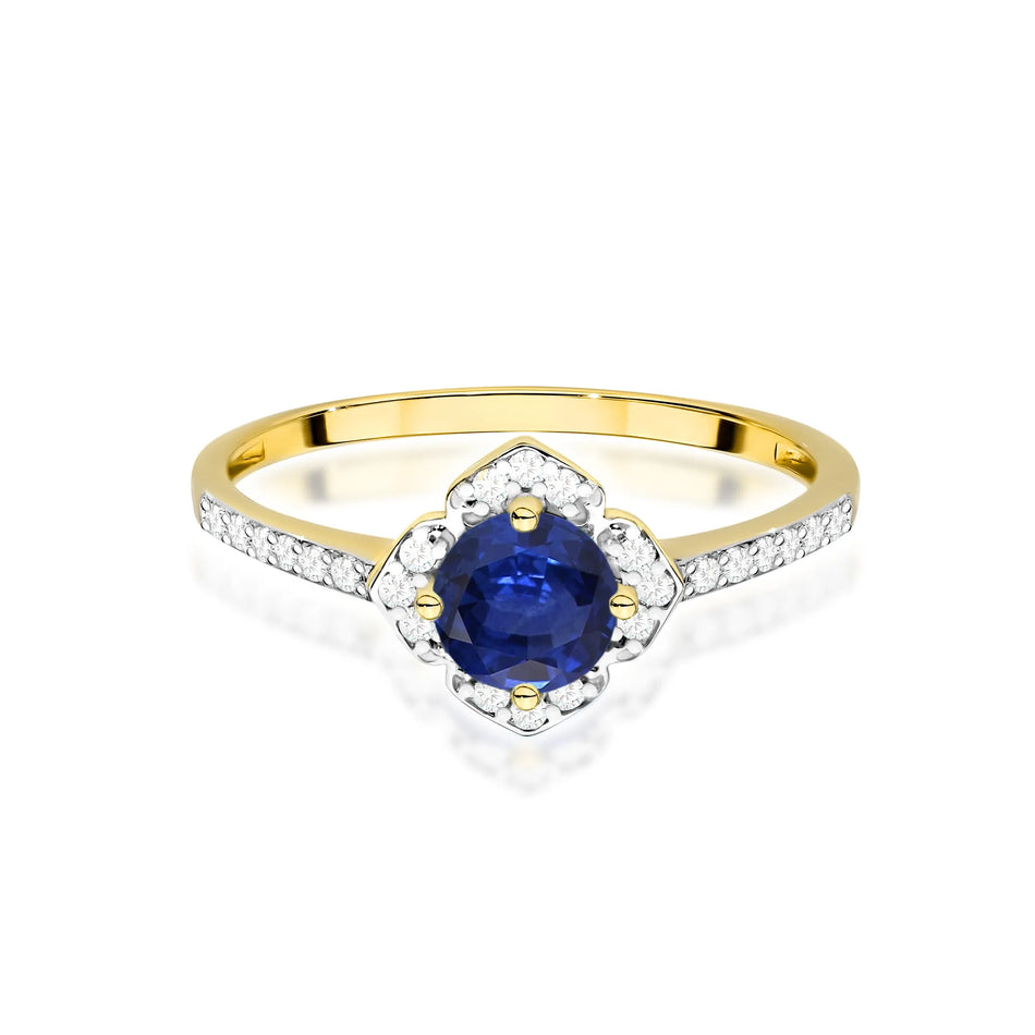 Gold Ring Flower with 0.50ct Sapphire and Diamonds