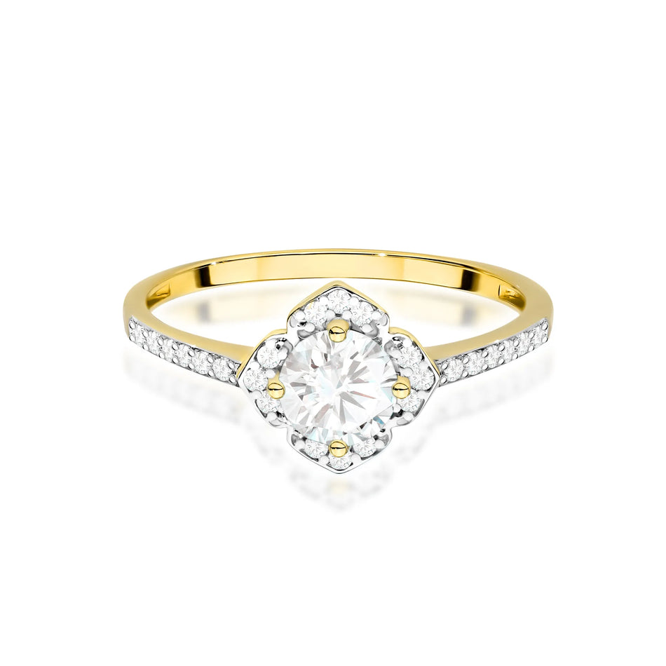 Gold Ring Flower with 0.60ct White sapphire and Diamonds