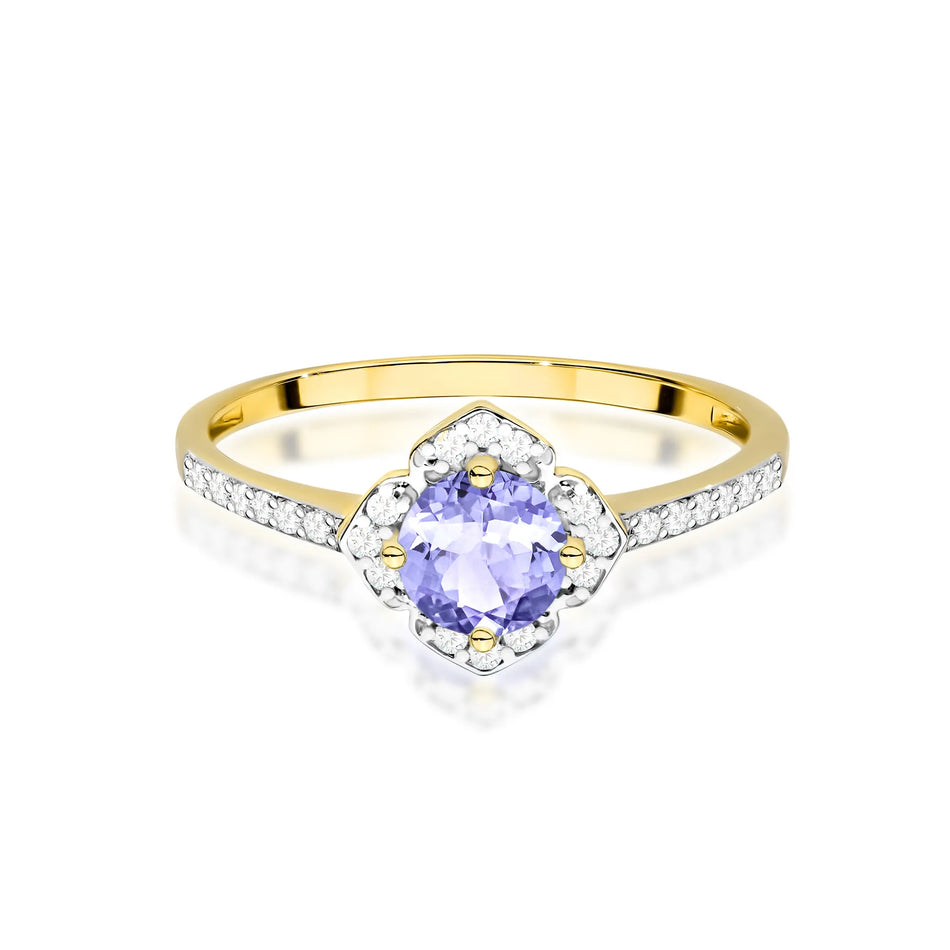 Gold Ring Flower with 0.50ct Tansanit and Diamonds