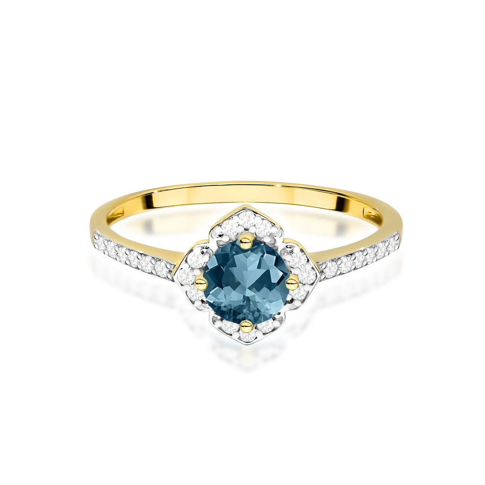 Gold Ring Flower with 0.50ct Topaz London Blue and Diamonds
