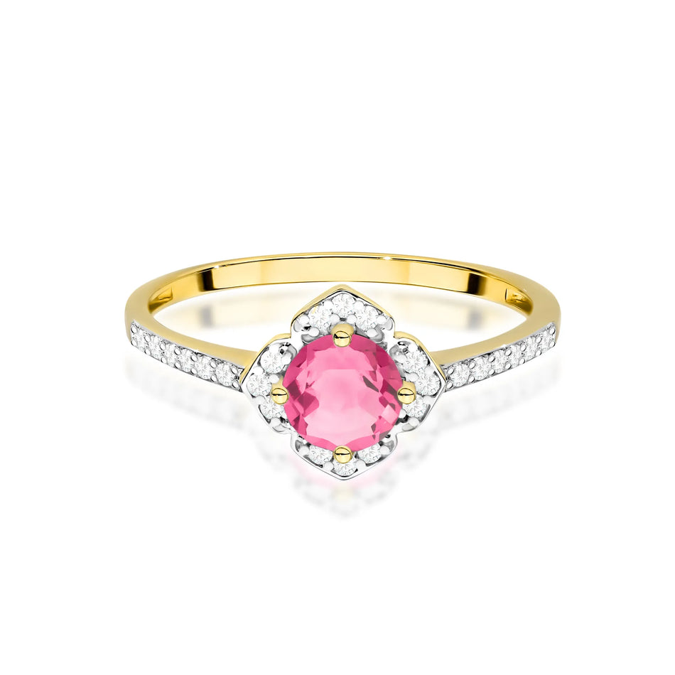 Gold Ring Flower with 0.60ct Pink topaz and Diamonds