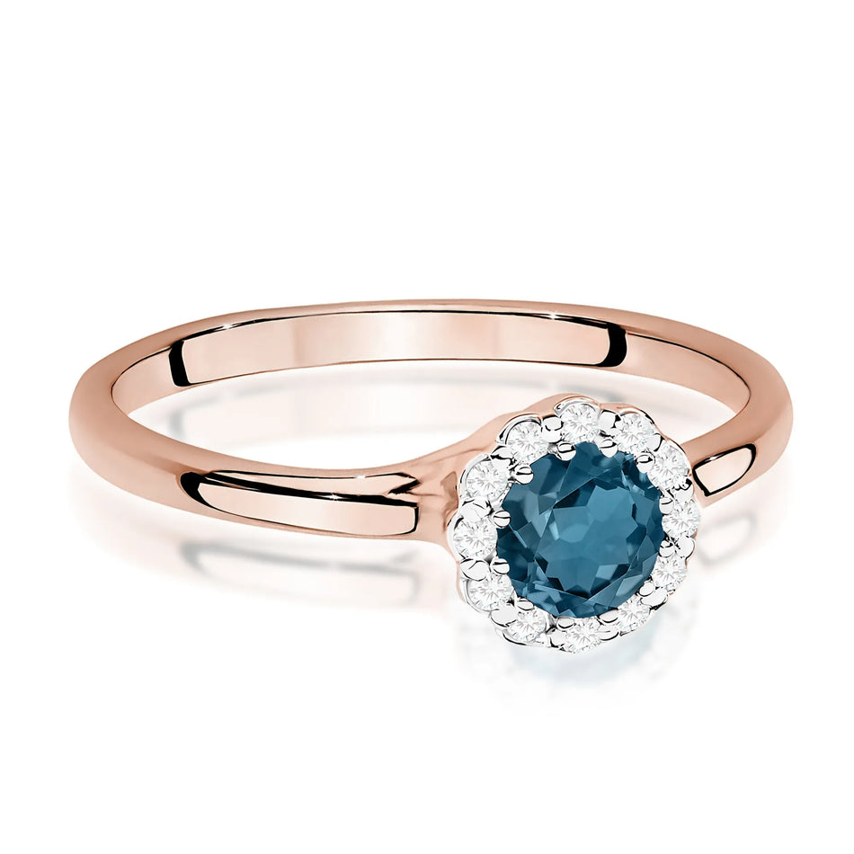 Zlatý prsten s 0,50ct topazem London Blue a 0,103ct diamanty