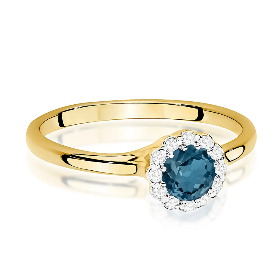 Zlatý prsten s 0,50ct topazem London Blue a 0,103ct diamanty