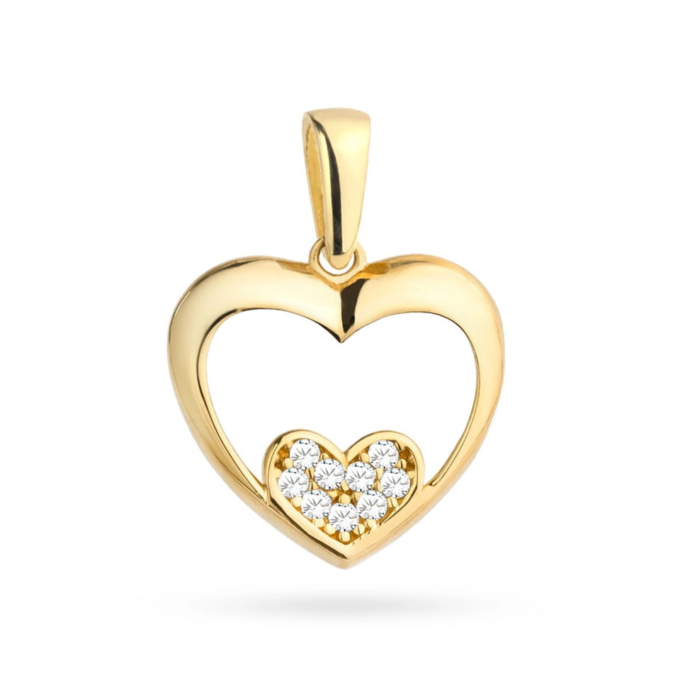 Gold Pendant with Heart and Zirconia