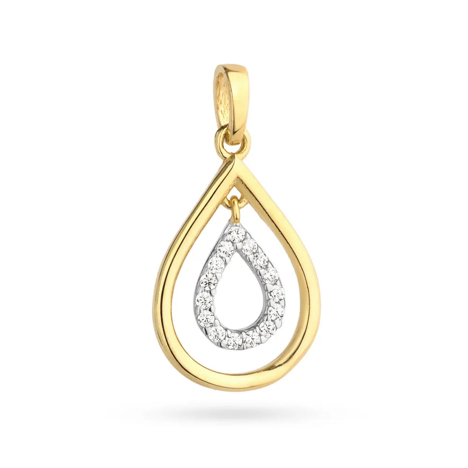 Two-color Gold Pendant Teardrop with Zirconia