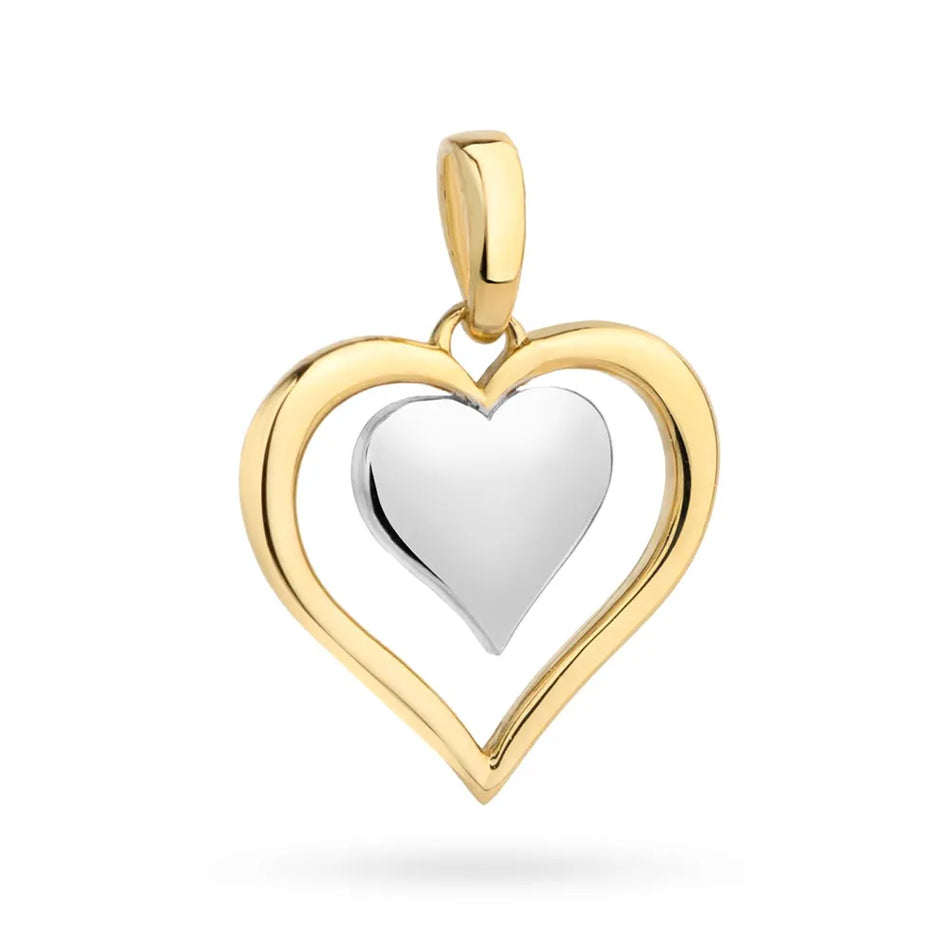 Dvoubarevný zlatý přívěsek Srdce v srdci