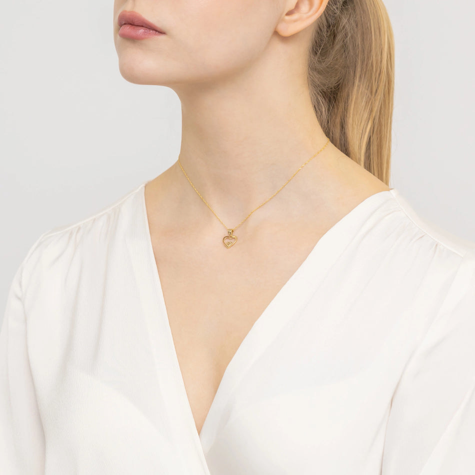 Gold Pendant with Zirconia Heart-in-Heart