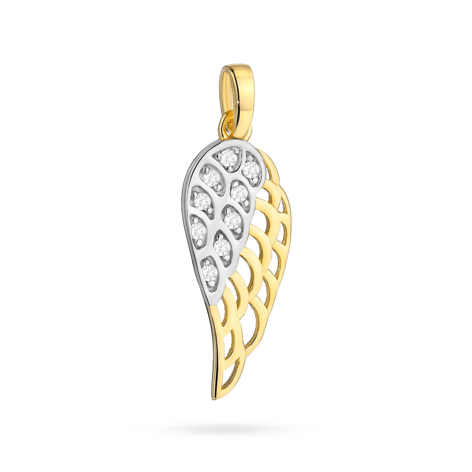 Two-color Gold Wing Pendant with Zirconia