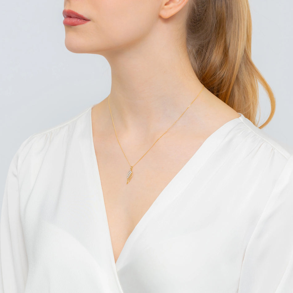 Two-color Gold Wing Pendant with Zirconia