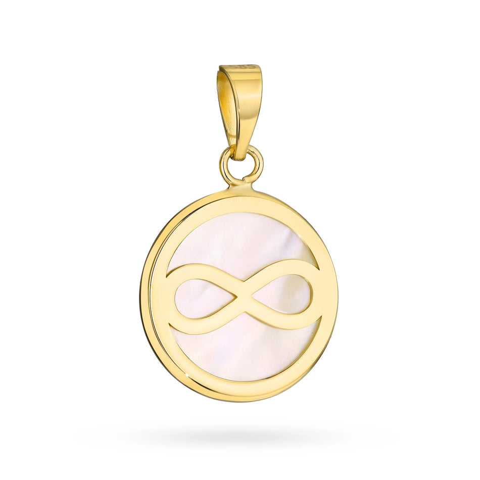 Gold Pendant Circle with Mother-of-Pearl Infinity Symbol