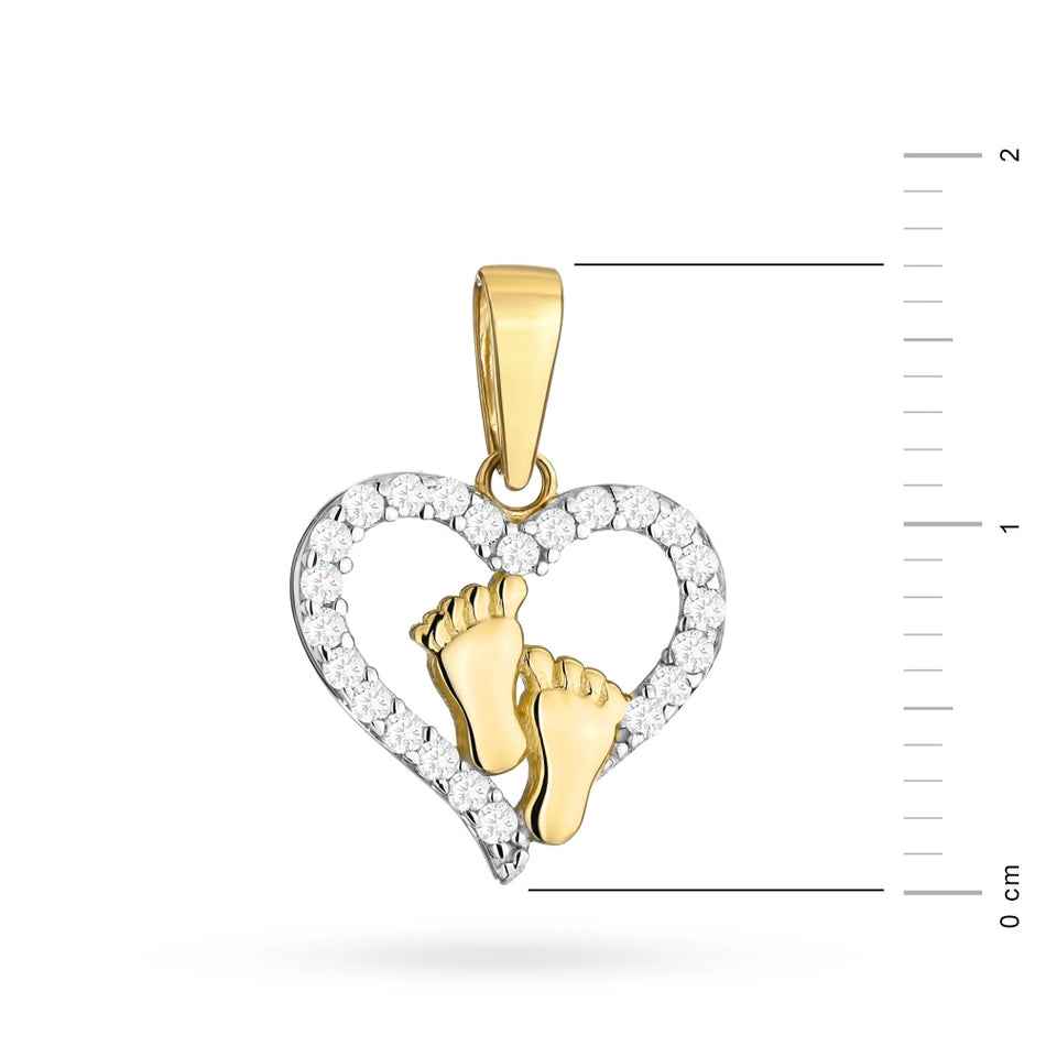 Gold Pendant Baby Feet and Heart Set with Zirconia